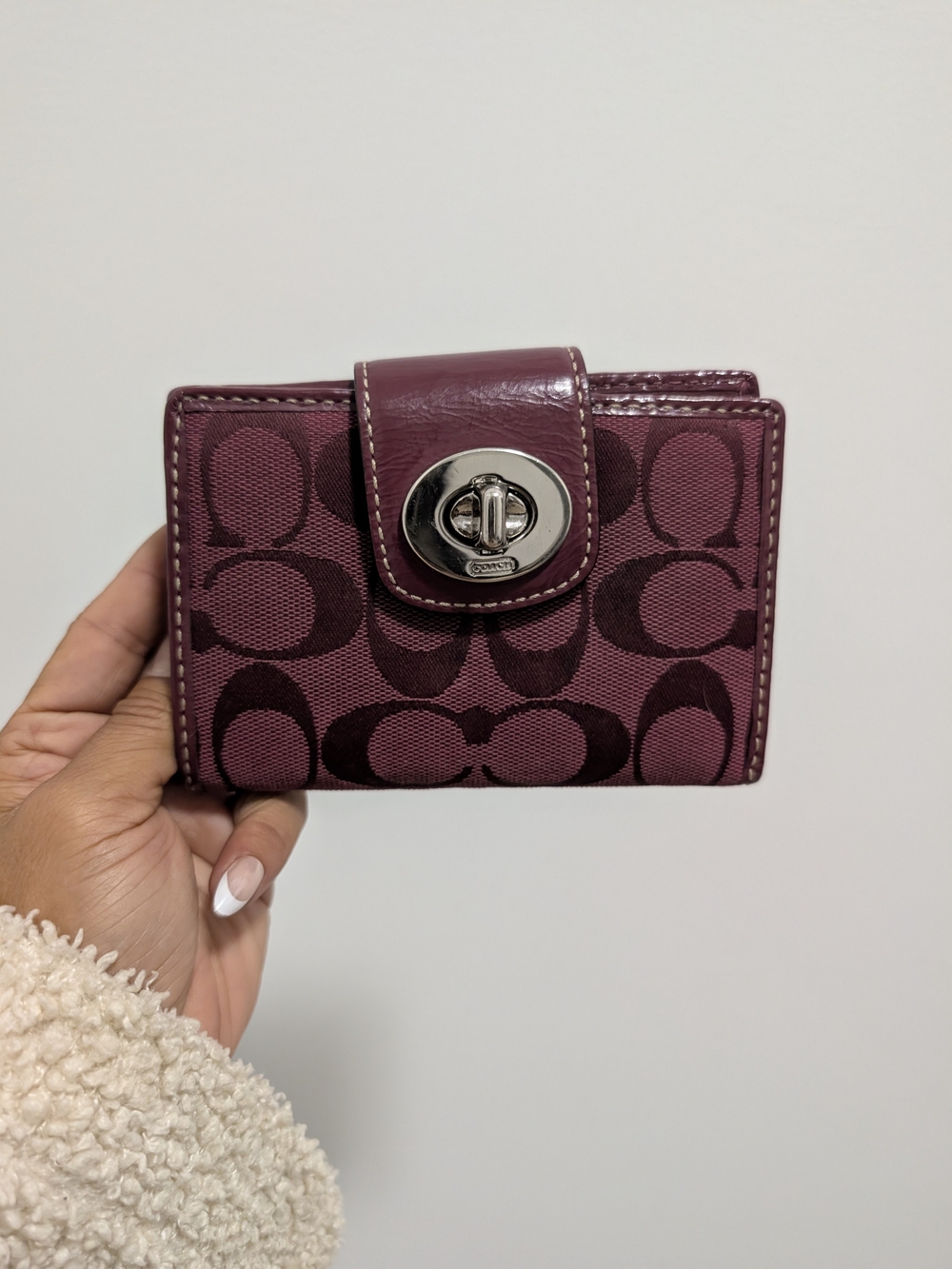 Coach Signature Canvas Small Wallet in Plum